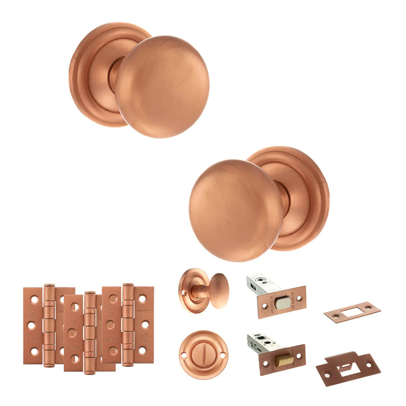 Atlantic Old English Harrogate Door Knob Pack (Bathroom Set - 3" Deadbolt, 3" Fire Rated Hinges x3)