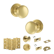 Atlantic Old English Harrogate Door Knob Pack (Bathroom Set - 3" Deadbolt, 3" Fire Rated Hinges x3)