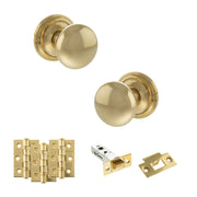 Atlantic Old English Harrogate Door Knob Pack (Latch Set - 3" HD Latch, 3" Fire Rated Hinges x3)