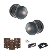 Atlantic Old English Harrogate Door Knob Pack (Latch Set - 3" HD Latch, 3" Fire Rated Hinges x3)
