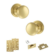 Atlantic Old English Harrogate Door Knob Pack (Latch Set - 3" HD Latch, 4" Slim Knuckle Hinges x2)