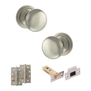 Atlantic Old English Harrogate Door Knob Pack (Latch Set - 3" HD Latch, 4" Slim Knuckle Hinges x2)