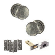 Atlantic Old English Harrogate Door Knob Pack (Latch Set - 3" HD Latch, 4" Fire Rated Hinges x3)