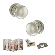 Atlantic Old English Harrogate Door Knob Pack (Latch Set - 3" HD Latch, 4" Fire Rated Hinges x3)