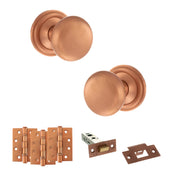 Atlantic Old English Harrogate Door Knob Pack (Latch Set - 3" HD Latch, 4" Fire Rated Hinges x3)
