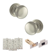 Atlantic Old English Harrogate Door Knob Pack (Latch Set - 3" HD Latch, 4" Fire Rated Hinges x3)