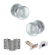 Atlantic Old English Harrogate Door Knob Pack (Latch Set - 4" HD Latch, 3" Fire Rated Hinges x3)
