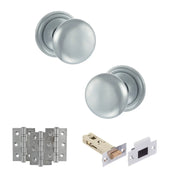 Atlantic Old English Harrogate Door Knob Pack (Latch Set - 4" HD Latch, 3" Fire Rated Hinges x3)