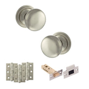 Atlantic Old English Harrogate Door Knob Pack (Latch Set - 4" HD Latch, 3" Fire Rated Hinges x3)