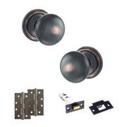 Atlantic Old English Harrogate Door Knob Pack (Latch Set - 4" HD Latch, 4" Slim Knuckle Hinges x2)