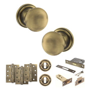 Atlantic Old English Harrogate Door Knob Pack (Lock Set - 3" Latch & Deadlock, 4" Fire Rated Hinges x3)