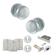 Atlantic Old English Harrogate Door Knob Pack (Lock Set - 3" Latch & Deadlock, 4" Fire Rated Hinges x3)