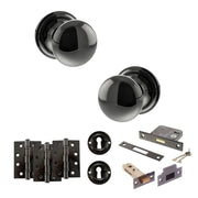 Atlantic Old English Harrogate Door Knob Pack (Lock Set - 3" Latch & Deadlock, 4" Fire Rated Hinges x3)