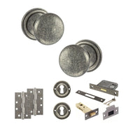 Atlantic Old English Harrogate Door Knob Pack (Lock Set - 3" Latch & Deadlock, 4" Slim Knuckle Hinges x2)