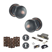 Atlantic Old English Harrogate Door Knob Pack (Lock Set - 3" Latch & Deadlock, 3" Fire Rated Hinges x3)