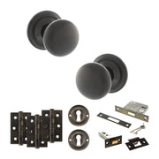 Atlantic Old English Harrogate Door Knob Pack (Lock Set - 3" Latch & Deadlock, 3" Fire Rated Hinges x3)