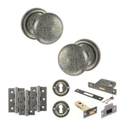 Atlantic Old English Harrogate Door Knob Pack (Lock Set - 3" Latch & Deadlock, 3" Fire Rated Hinges x3)