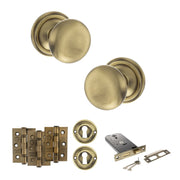 Atlantic Old English Harrogate Door Knob Pack (Lock Set - Horizontal Sashlock, 3" Fire Rated Hinges x3)