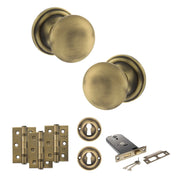Atlantic Old English Harrogate Door Knob Pack (Lock Set - Horizontal Sashlock, 3" Fire Rated Hinges x3)