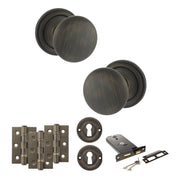 Atlantic Old English Harrogate Door Knob Pack (Lock Set - Horizontal Sashlock, 3" Fire Rated Hinges x3)