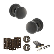 Atlantic Old English Harrogate Door Knob Pack (Lock Set - Horizontal Sashlock, 3" Fire Rated Hinges x3)