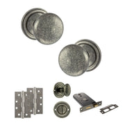 Atlantic Old English Harrogate Door Knob Pack (Lock Set - Horizontal Bathlock, 4" Slim Knuckle Hinges x2)