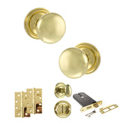 Atlantic Old English Harrogate Door Knob Pack (Lock Set - Horizontal Bathlock, 4" Slim Knuckle Hinges x2)