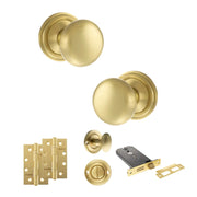 Atlantic Old English Harrogate Door Knob Pack (Lock Set - Horizontal Bathlock, 4" Slim Knuckle Hinges x2)