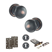 Atlantic Old English Harrogate Door Knob Pack (Lock Set - Horizontal Sashlock, 4" Slim Knuckle Hinges x2)