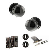 Atlantic Old English Harrogate Door Knob Pack (Lock Set - Horizontal Sashlock, 4" Slim Knuckle Hinges x2)