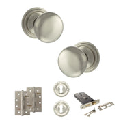 Atlantic Old English Harrogate Door Knob Pack (Lock Set - Horizontal Sashlock, 4" Slim Knuckle Hinges x2)