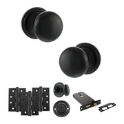 Atlantic Old English Harrogate Door Knob Pack (Lock Set - Horizontal Bathlock, 4" Fire Rated Hinges x3)