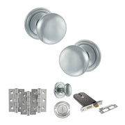 Atlantic Old English Harrogate Door Knob Pack (Lock Set - Horizontal Bathlock, 4" Fire Rated Hinges x3)