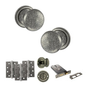 Atlantic Old English Harrogate Door Knob Pack (Lock Set - Horizontal Bathlock, 3" Fire Rated Hinges x3)