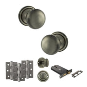 Atlantic Old English Harrogate Door Knob Pack (Lock Set - Horizontal Bathlock, 3" Fire Rated Hinges x3)