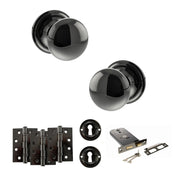 Atlantic Old English Harrogate Door Knob Pack (Lock Set - Horizontal Sashlock, 4" Fire Rated Hinges x3)