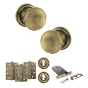 Atlantic Old English Harrogate Door Knob Pack (Lock Set - Horizontal Sashlock, 4" Fire Rated Hinges x3)