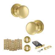 Atlantic Old English Harrogate Door Knob Pack (Lock Set - Horizontal Sashlock, 4" Fire Rated Hinges x3)