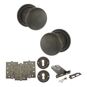 Atlantic Old English Harrogate Door Knob Pack (Lock Set - Horizontal Sashlock, 4" Fire Rated Hinges x3)