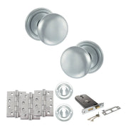 Atlantic Old English Harrogate Door Knob Pack (Lock Set - Horizontal Sashlock, 4" Fire Rated Hinges x3)