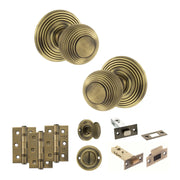 Atlantic Old English Ripon Door Knob Pack (Bathroom Set - 3" Deadbolt, 3" Fire Rated Hinges x3)