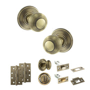 Atlantic Old English Ripon Door Knob Pack (Bathroom Set - 4" Deadbolt, 4" Slim Knuckle Hinges x2)