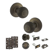 Atlantic Old English Ripon Door Knob Pack (Bathroom Set - 4" Deadbolt, 4" Slim Knuckle Hinges x2)