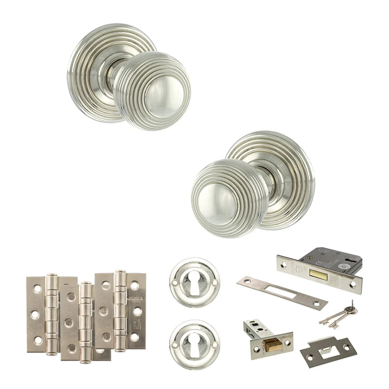 Atlantic Old English Ripon Door Knob Pack (Lock Set - 3" Latch & Deadlock, 3" Fire Rated Hinges x3)