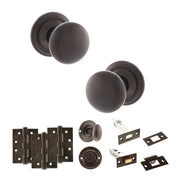 Atlantic Old English Harrogate Door Knob Pack (Bathroom Set - 3" Deadbolt, 4" Fire Rated Hinges x3)