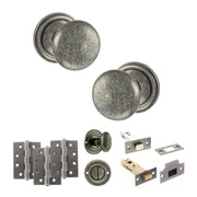 Atlantic Old English Harrogate Door Knob Pack (Bathroom Set - 4" Deadbolt, 4" Fire Rated Hinges x3)