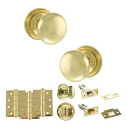 Atlantic Old English Harrogate Door Knob Pack (Bathroom Set - 4" Deadbolt, 4" Fire Rated Hinges x3)