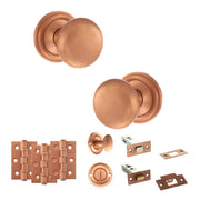 Atlantic Old English Harrogate Door Knob Pack (Bathroom Set - 4" Deadbolt, 3" Fire Rated Hinges x3)