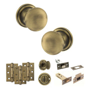 Atlantic Old English Harrogate Door Knob Pack (Bathroom Set - 3" Deadbolt, 3" Fire Rated Hinges x3)