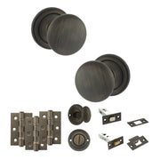 Atlantic Old English Harrogate Door Knob Pack (Bathroom Set - 3" Deadbolt, 3" Fire Rated Hinges x3)